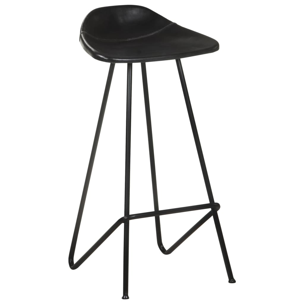 Bar Stool Set of 4 Black Real goat leather, powder-coated iron