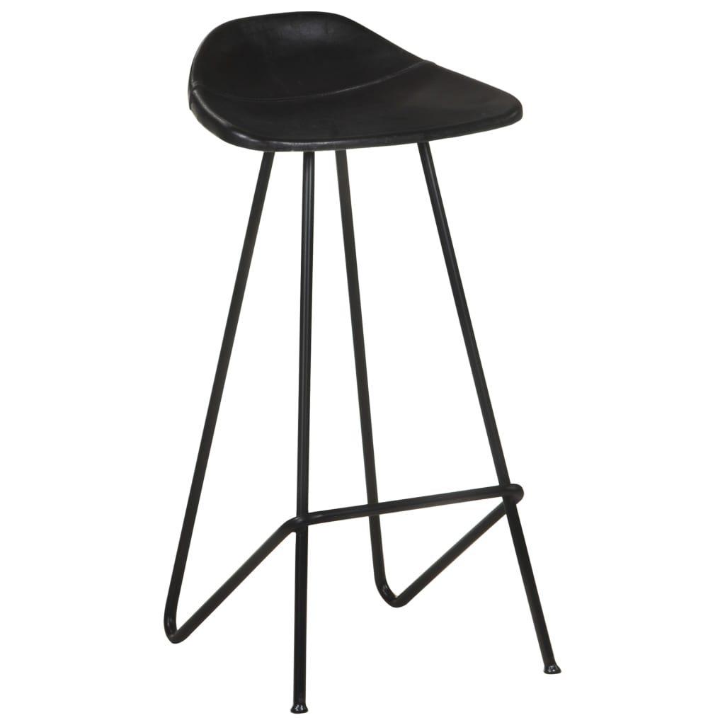 Bar Stool Set of 4 Black Real goat leather, powder-coated iron