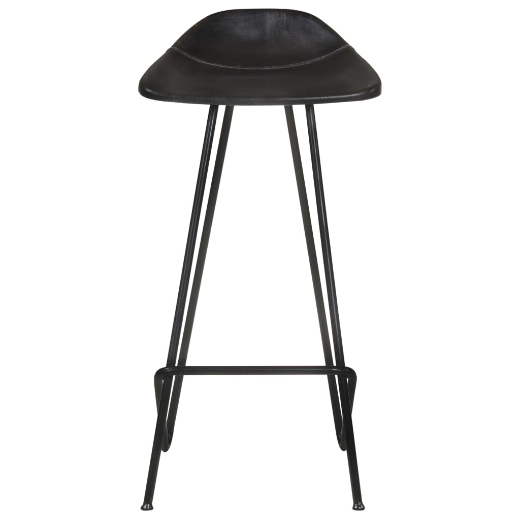 Bar Stool Set of 4 Black Real goat leather, powder-coated iron