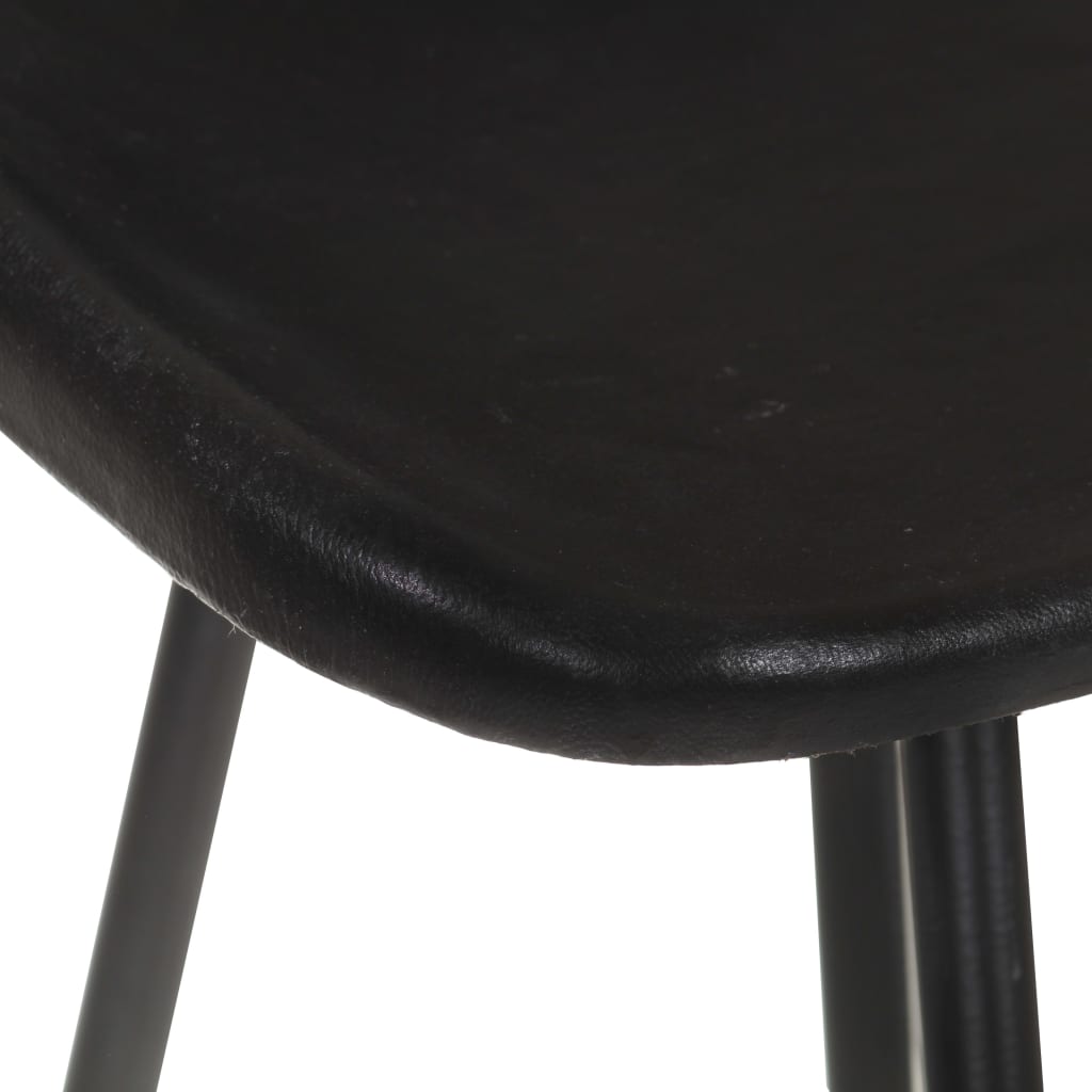 Bar Stool Set of 4 Black Real goat leather, powder-coated iron