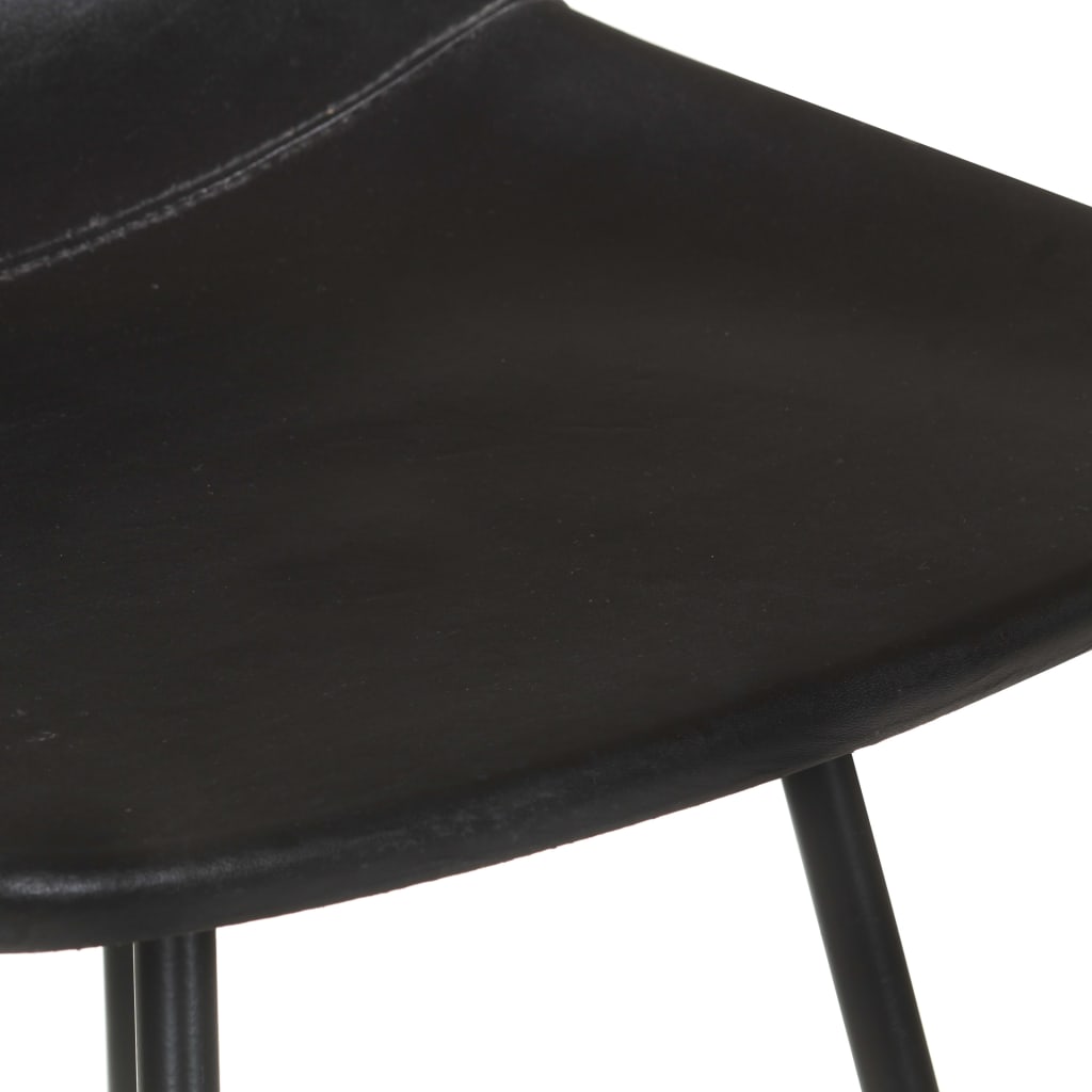 Bar Stool Set of 4 Black Real goat leather, powder-coated iron
