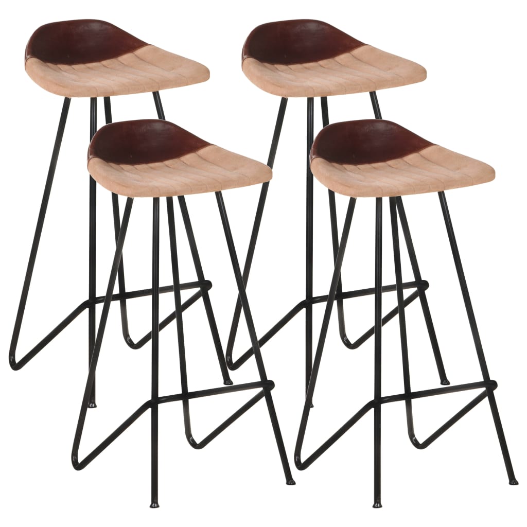 Bar Stool Set of 4 Brown Real goat leather, powder-coated iron