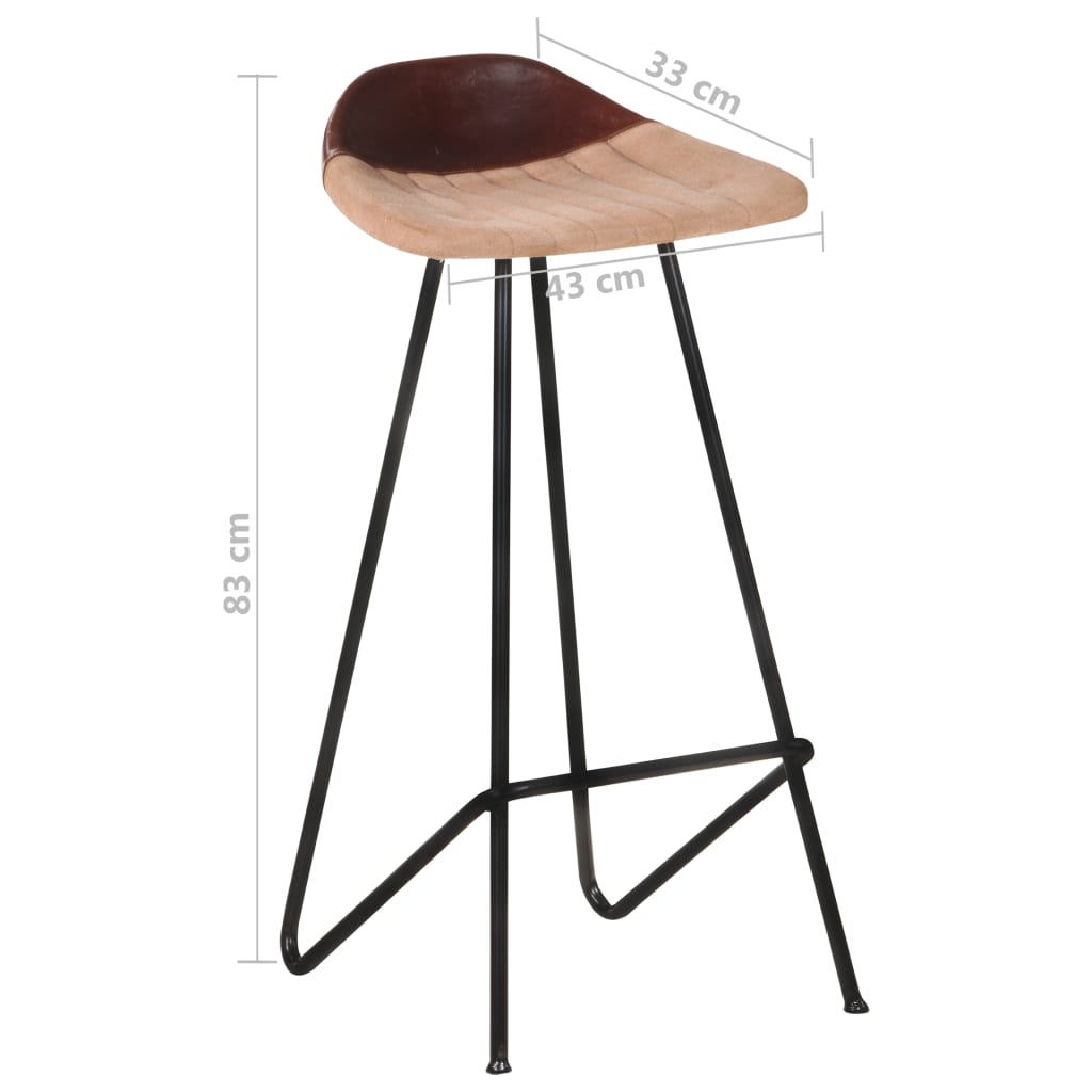 Bar Stool Set of 4 Brown Real goat leather, powder-coated iron