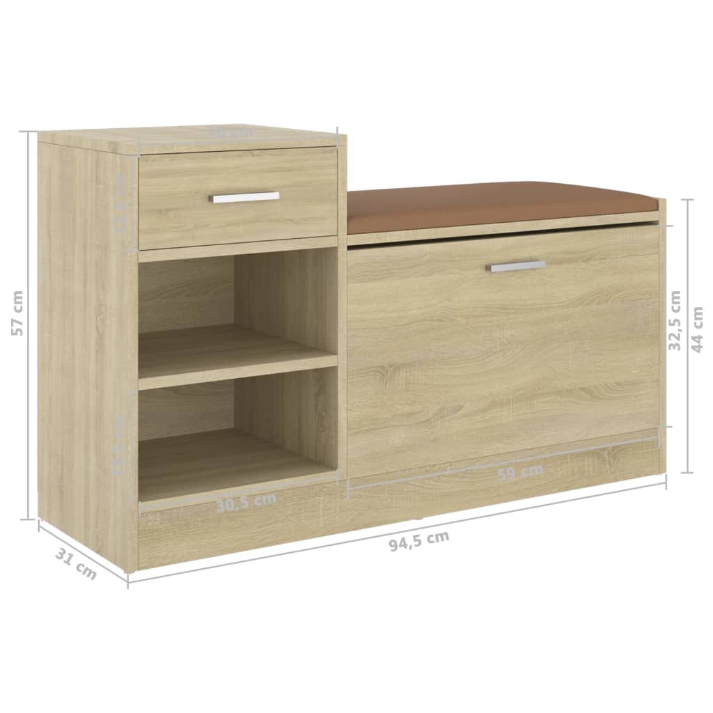 Shoe Bench Sonoma Oak 37.2x12.2x22.4" Engineered Wood
