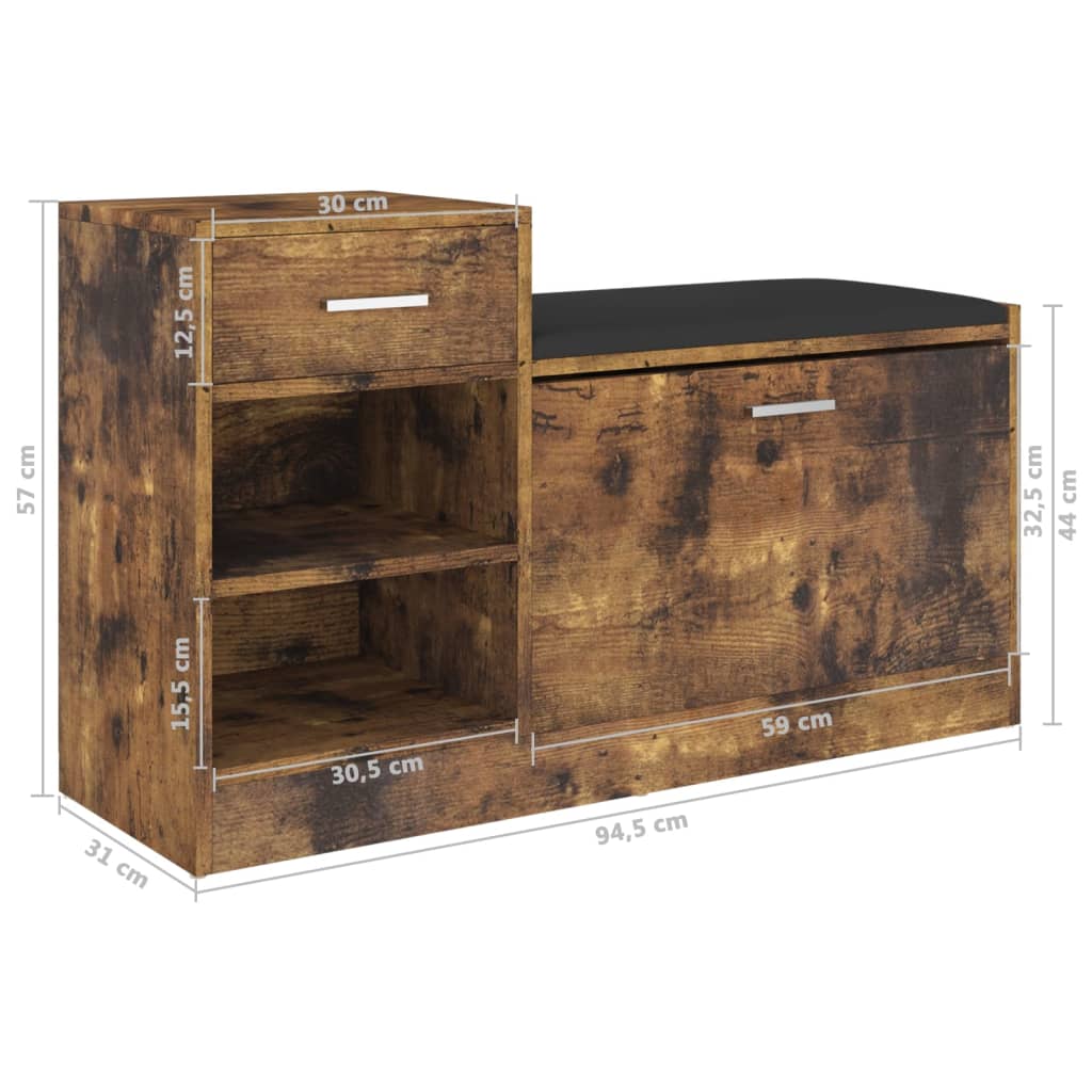 Shoe Bench Smoked Oak 37.2x12.2x22.4" Engineered Wood