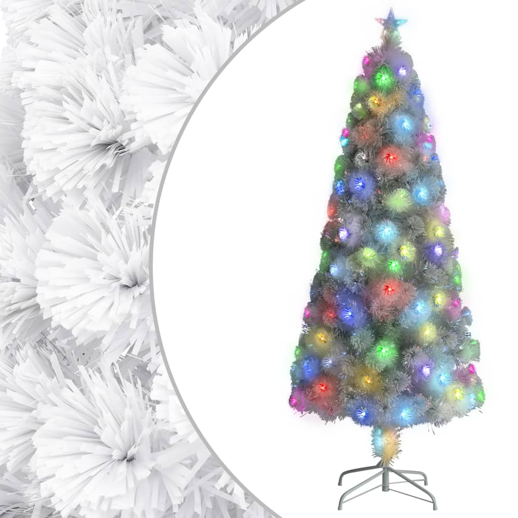 Artificial Pre-lit Christmas Tree White 6 ft Fiber Optic