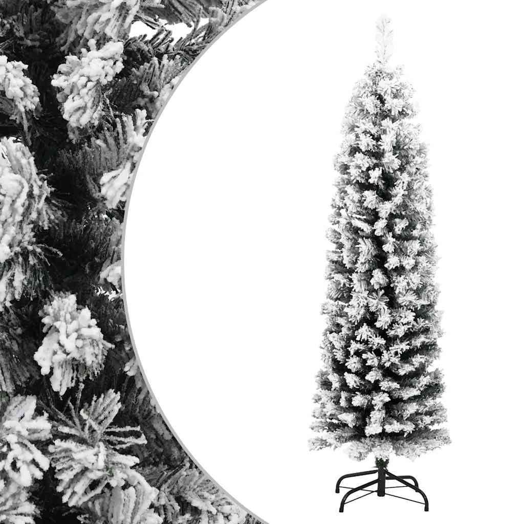 Christmas Tree Green with White Flocked Snow PVC, Steel Slim