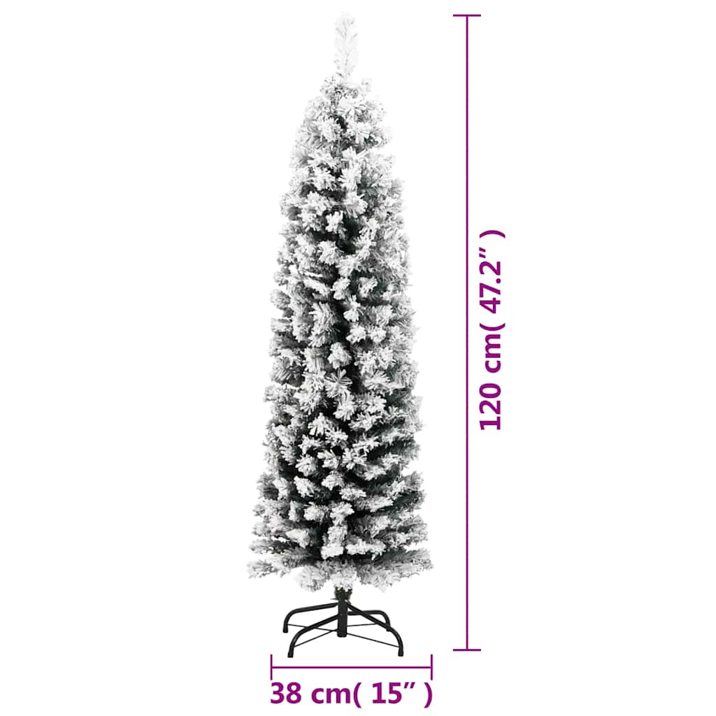 Christmas Tree Green with White Flocked Snow PVC, Steel Slim