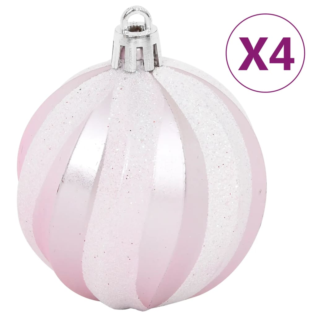 Christmas Bauble Set White and Pink Plastic Various Lightweight
