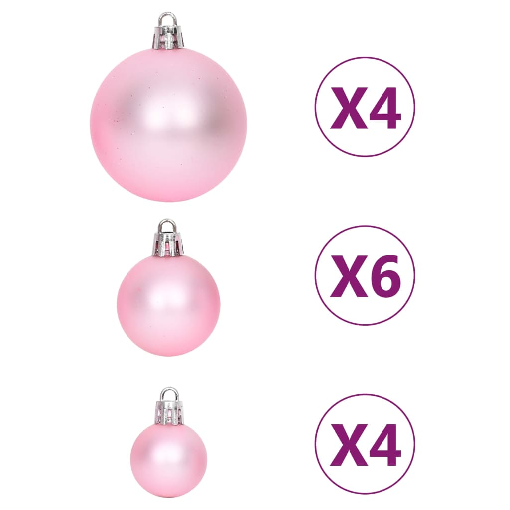 Christmas Bauble Set White and Pink Plastic Various Lightweight