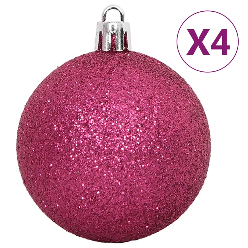 Christmas Bauble Set White and Pink Plastic Various Lightweight
