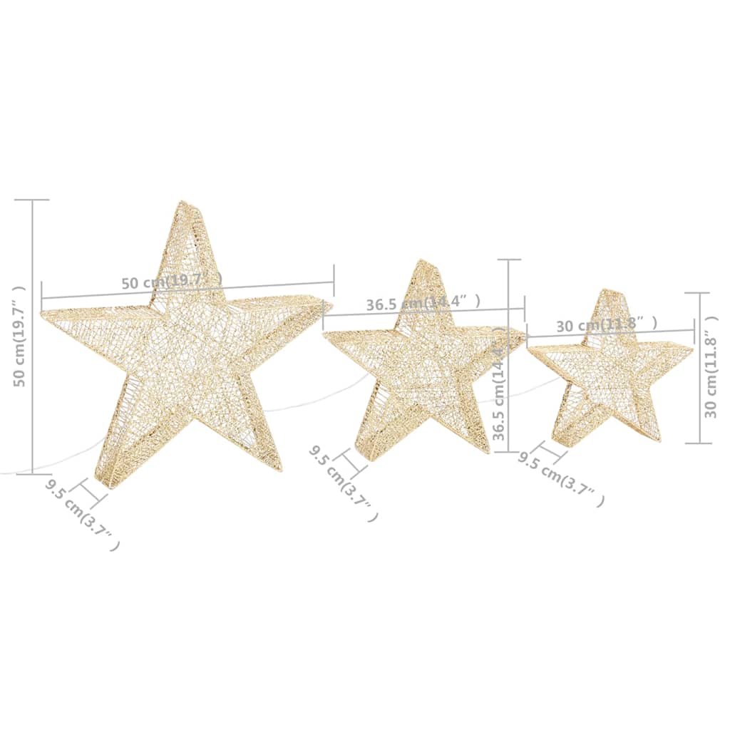 Christmas Decoration Stars 3 pcs Gold Mesh LED Outdoor Indoor