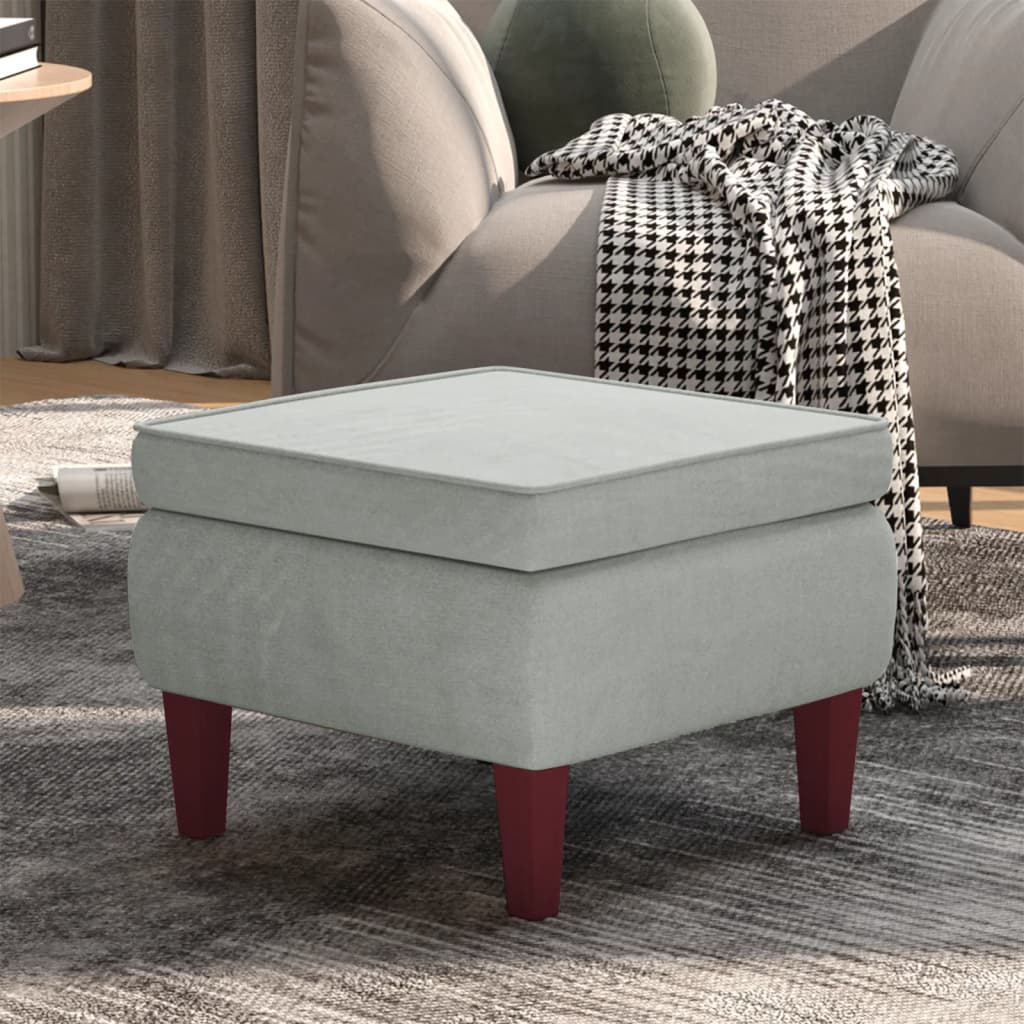 Stool Light Grey Velvet (100% polyester), rubber wood Stool