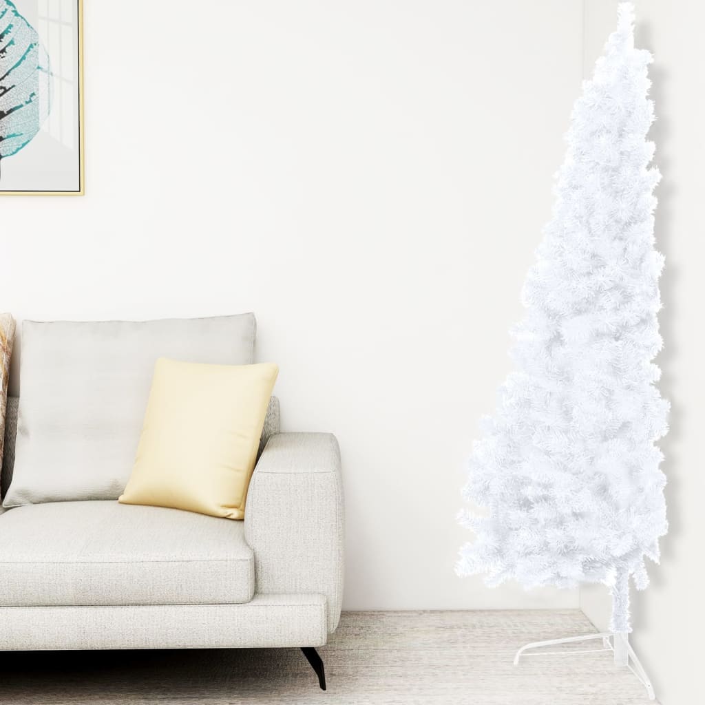 Artificial Half Pre-lit Christmas Tree with Stand White 47.2" PVC