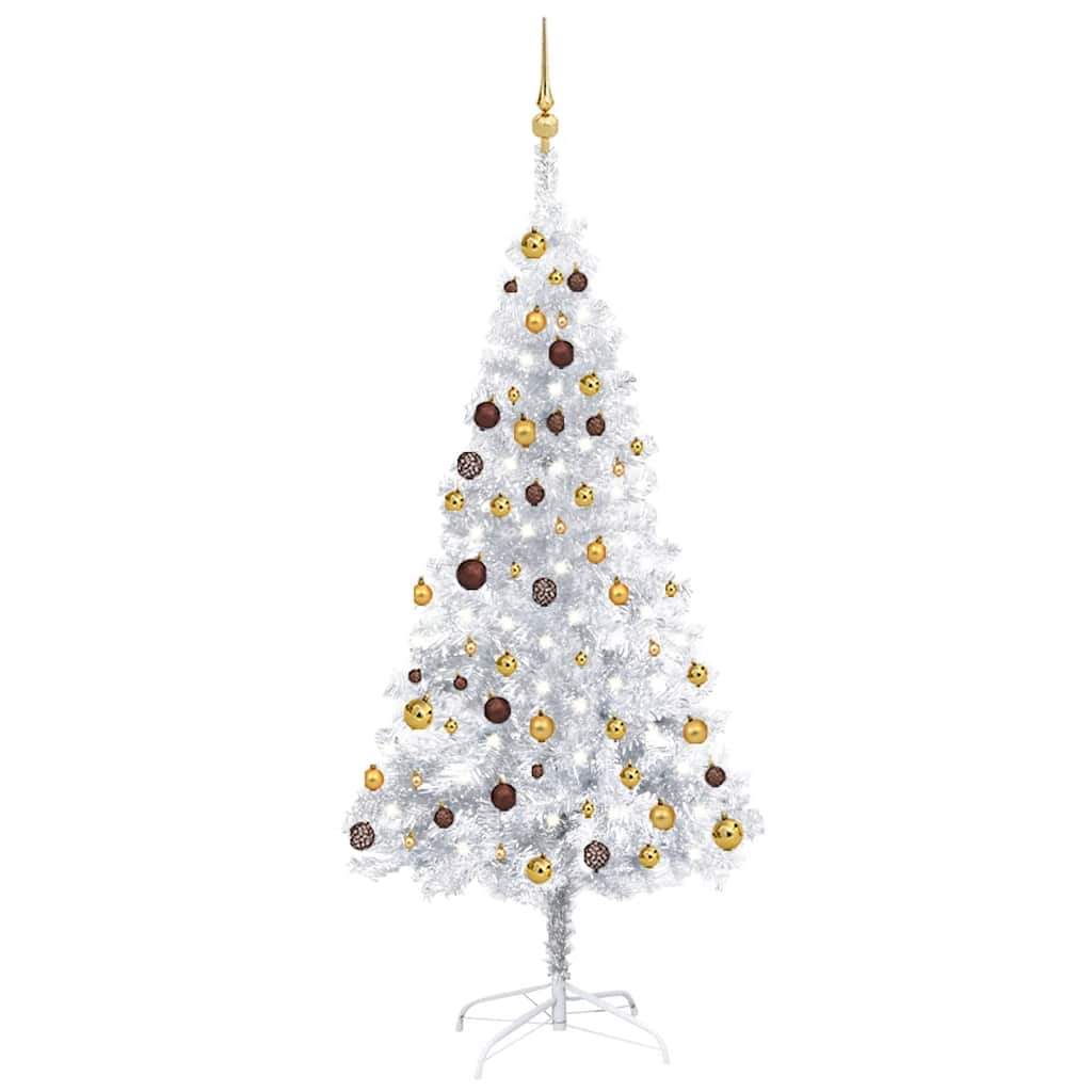 Artificial Pre-lit Christmas Tree with Ball Set Silver 70.9" PET