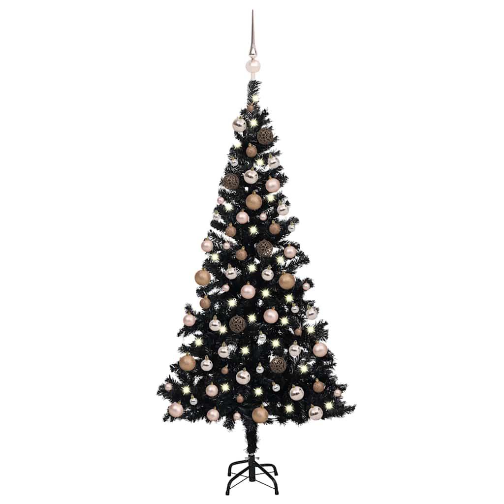 Artificial Pre-lit Christmas Tree with Ball Set Black 70.9" PVC