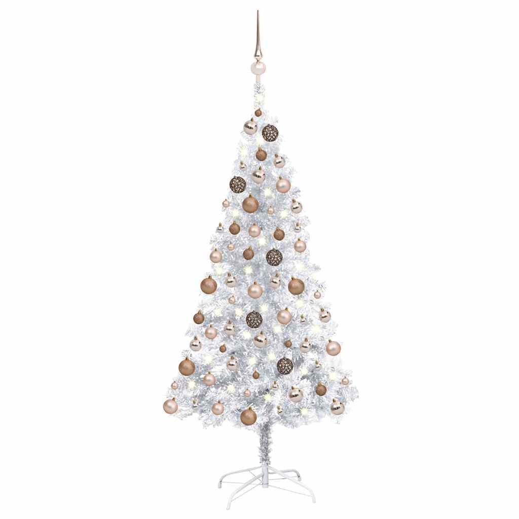 Artificial Pre-lit Christmas Tree with Ball Set Silver 59.1" PET