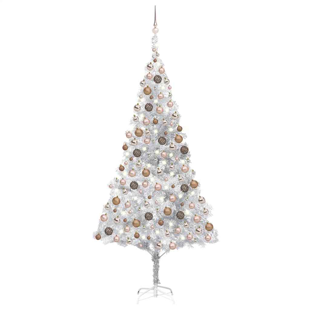 Artificial Pre-lit Christmas Tree with Ball Set Silver 82.7" PET