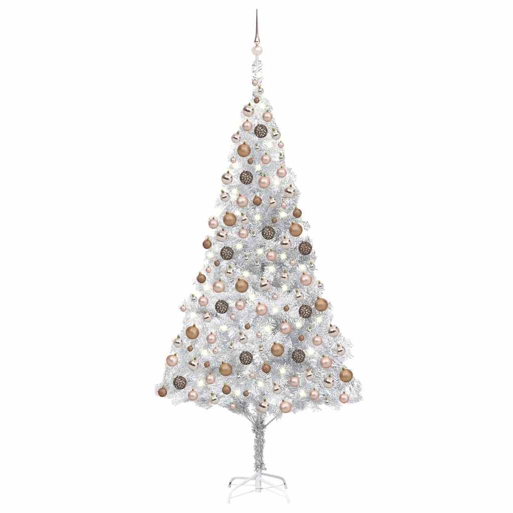 Artificial Pre-lit Christmas Tree with Ball Set Silver 94.5" PET