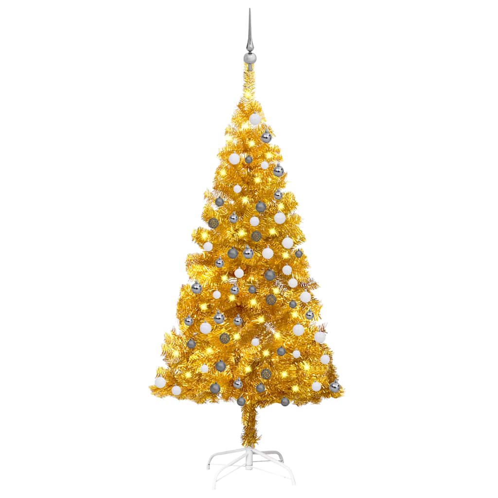 Artificial Pre-lit Christmas Tree with Ball Set Gold 47.2" PET