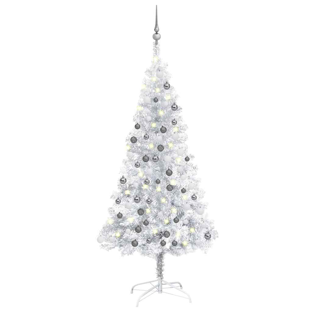 Artificial Pre-lit Christmas Tree with Ball Set Silver 47.2" PET