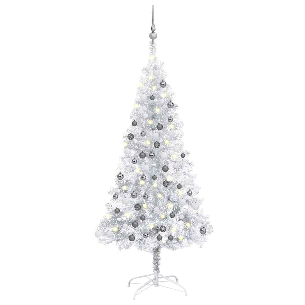 Artificial Pre-lit Christmas Tree with Ball Set Silver 59.1" PET