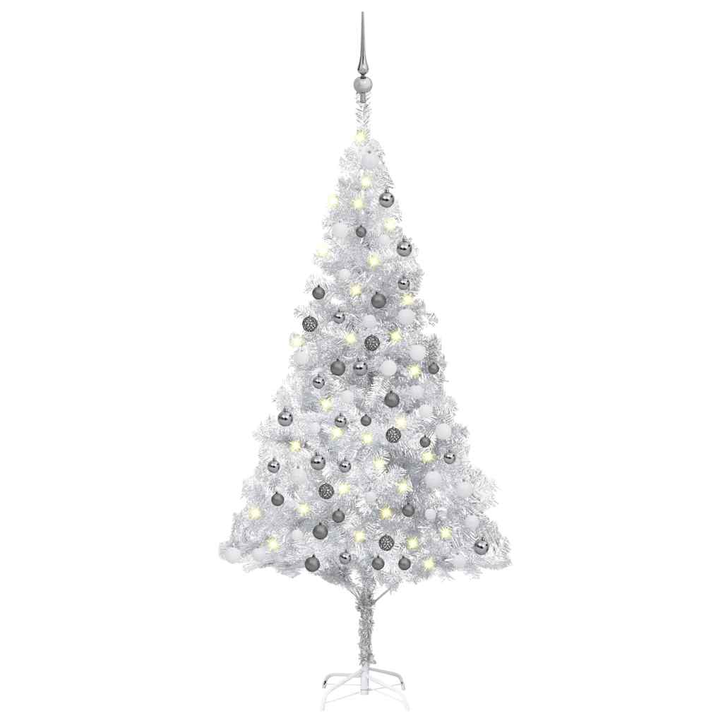 Artificial Pre-lit Christmas Tree with Ball Set Silver 70.9" PET