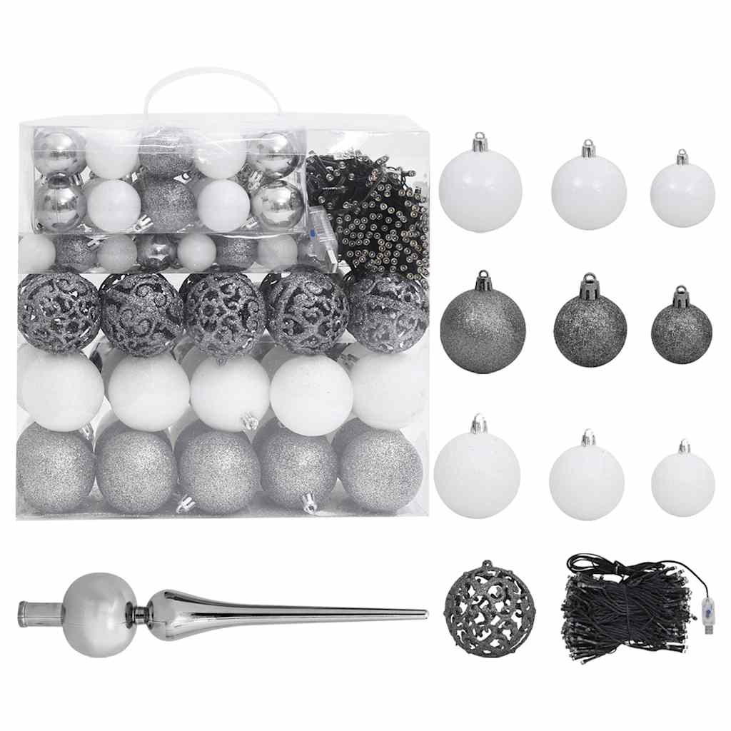 Artificial Pre-lit Christmas Tree with Ball Set Silver 82.7" PET