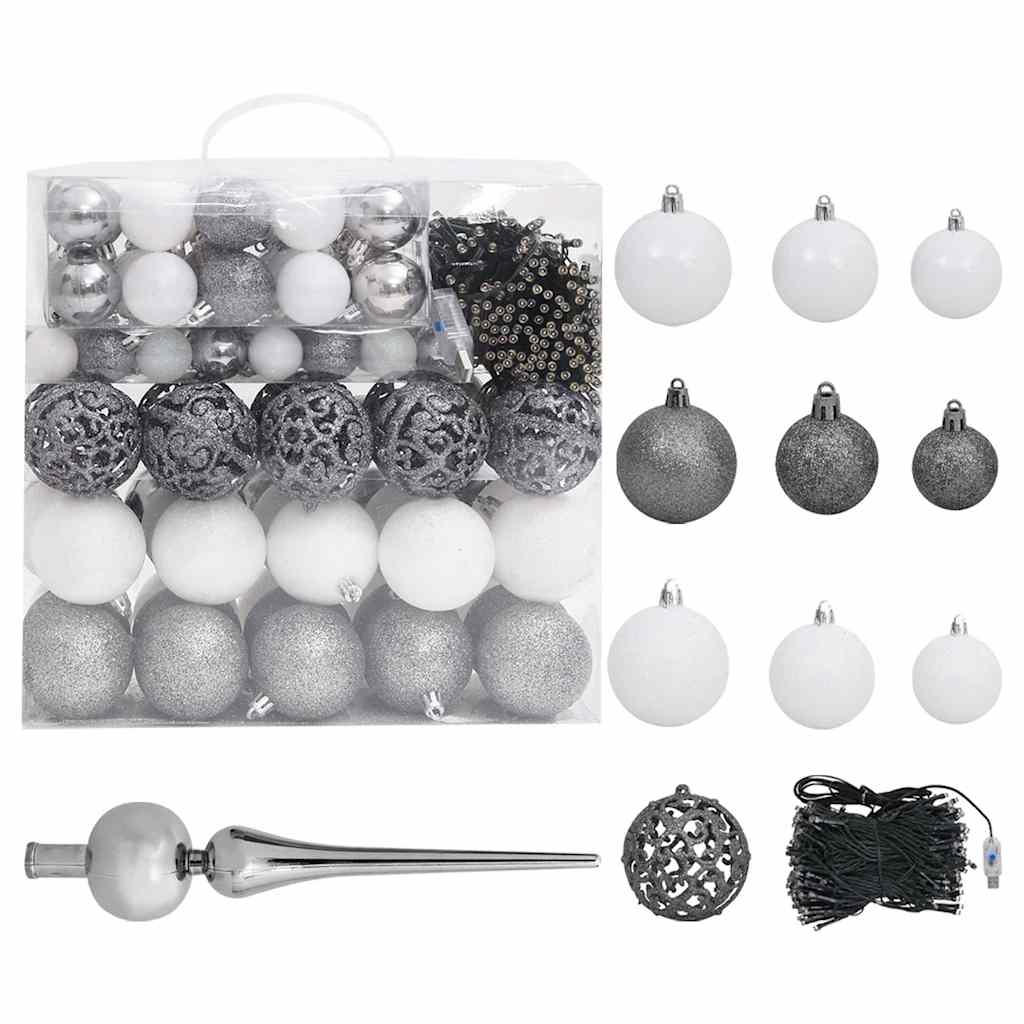 Artificial Pre-lit Christmas Tree with Ball Set Silver 94.5" PET