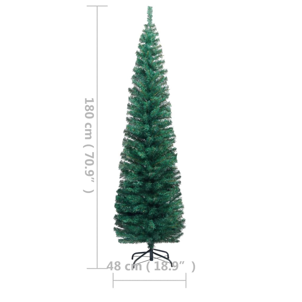 Slim Artificial Pre-lit Christmas Tree with Stand Green 70.9" PVC
