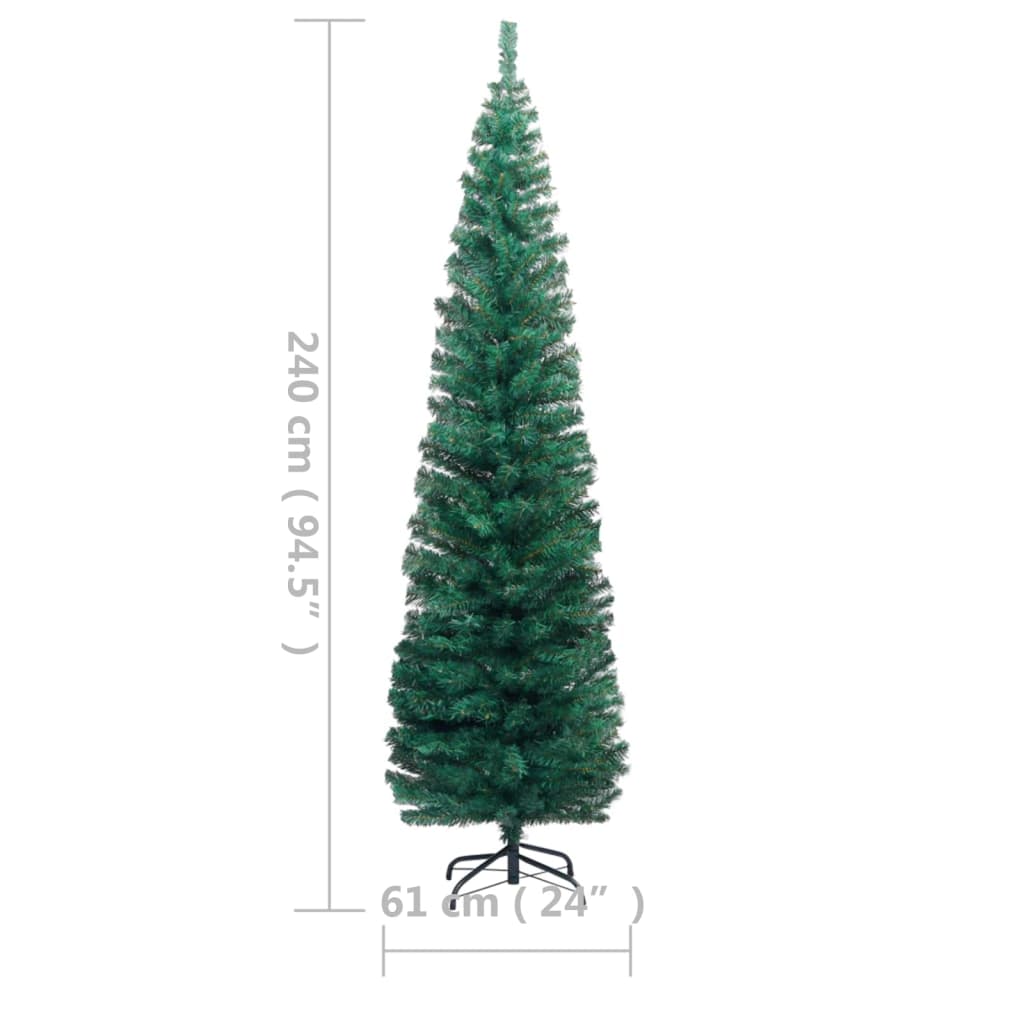 Slim Artificial Pre-lit Christmas Tree with Stand Green 94.5" PVC