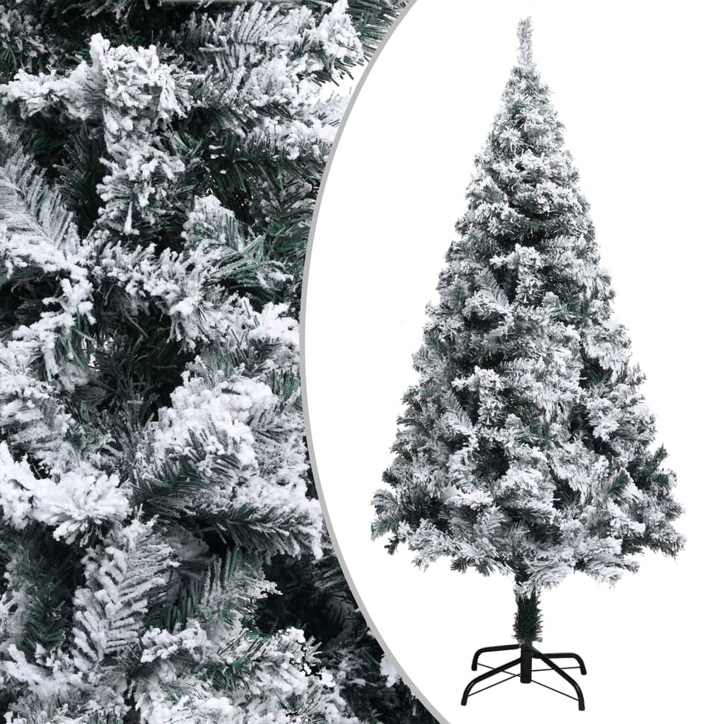Artificial Pre-lit Christmas Tree with Flocked Snow Green 82.7"