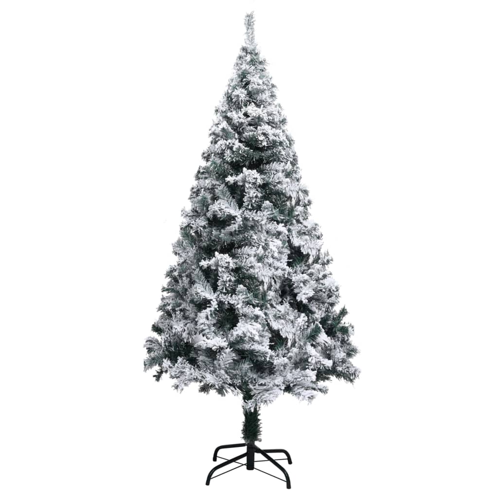 Artificial Pre-lit Christmas Tree with Flocked Snow Green 82.7"