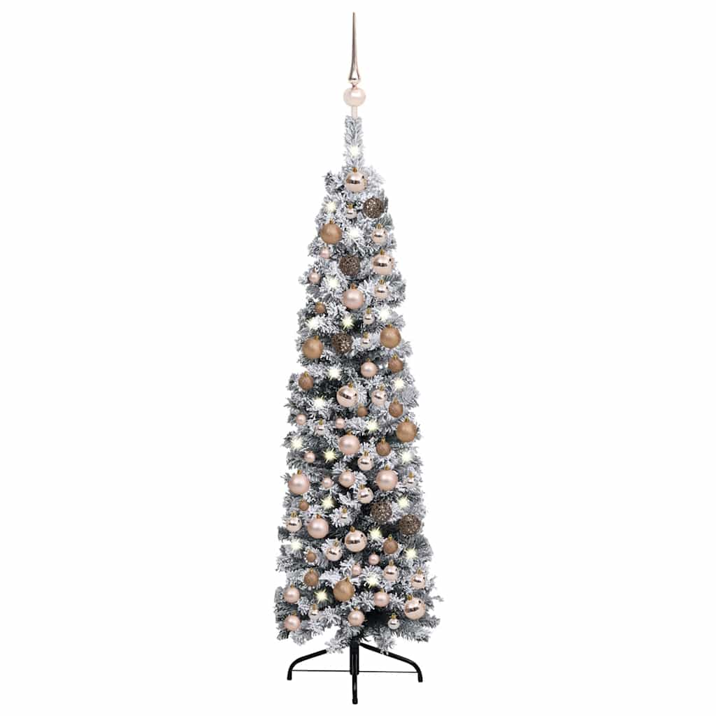 Slim Pre-lit Christmas Tree with Ball Set&Flocked Snow Green 47.2"