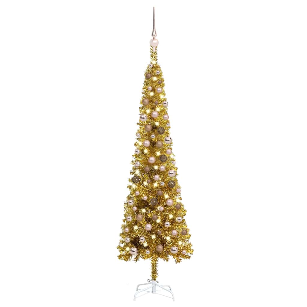 Slim Pre-lit Christmas Tree with Ball Set Gold 59.1"