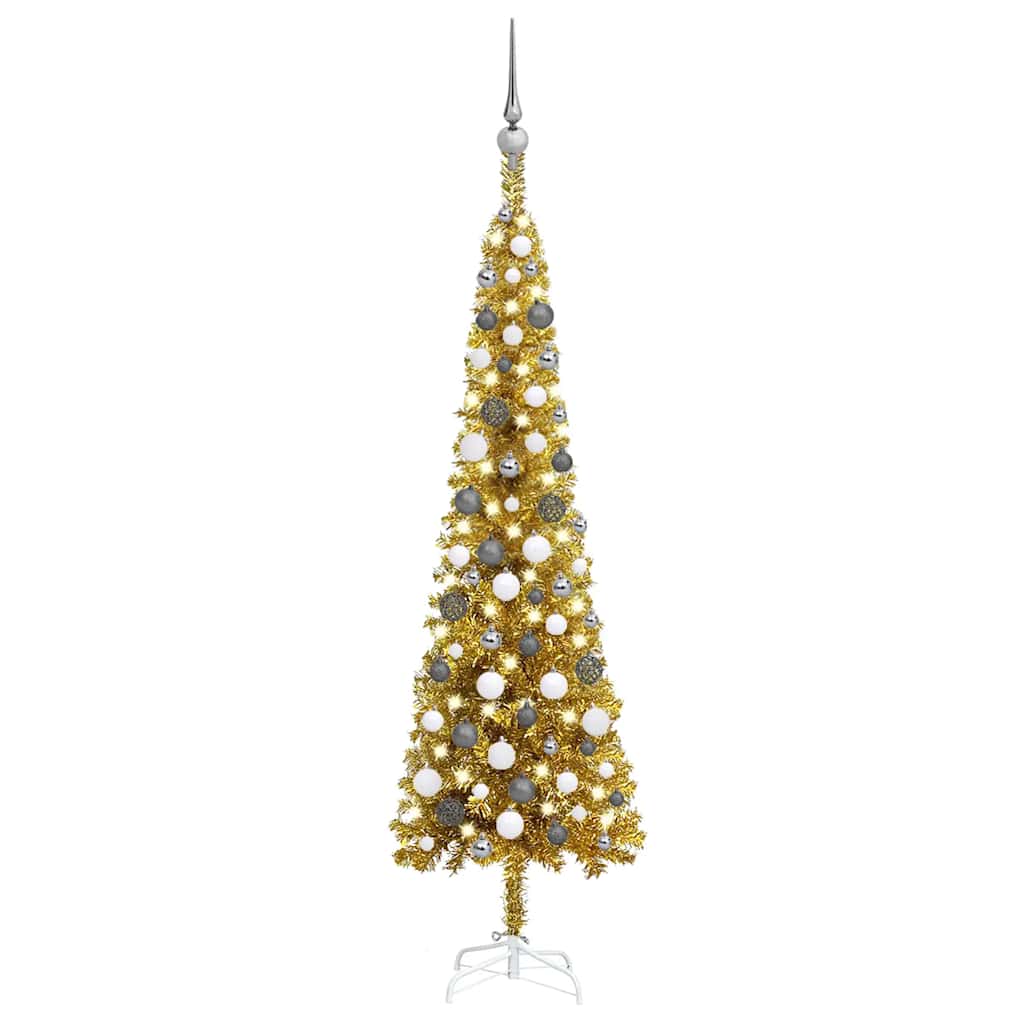 Slim Pre-lit Christmas Tree with Ball Set Gold 59.1"