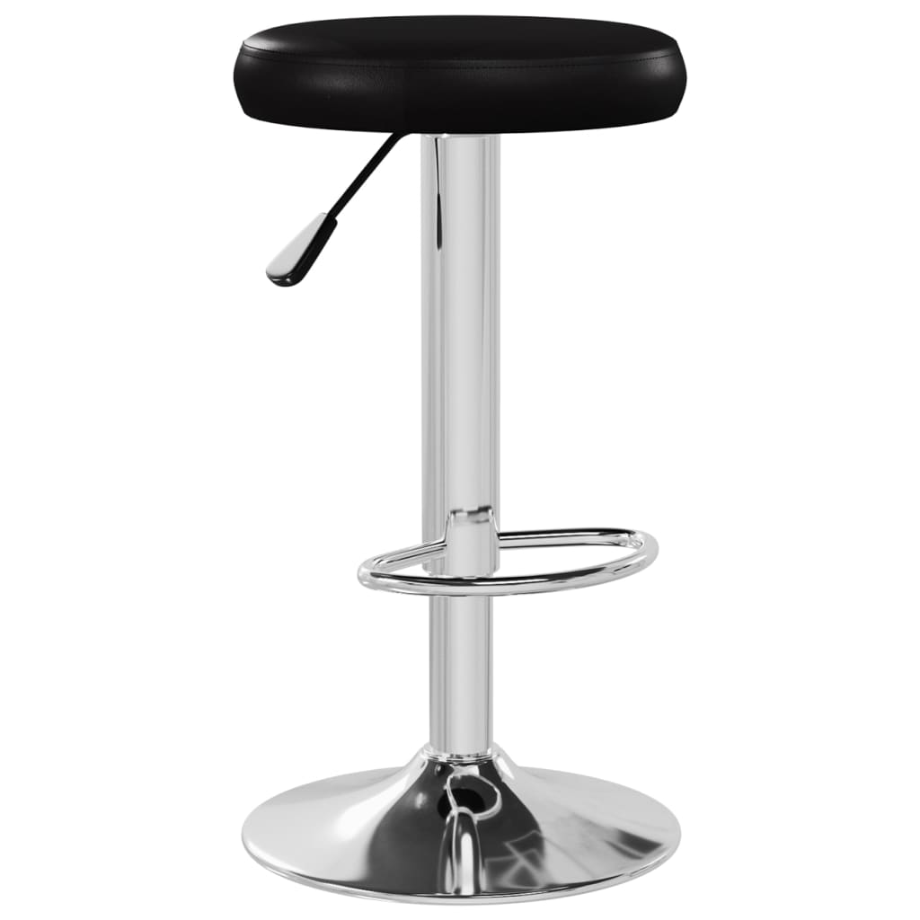 Bar Stool Set of 2 Black Faux leather, Chromed steel Adjustable