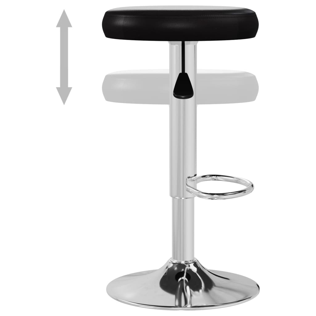 Bar Stool Set of 2 Black Faux leather, Chromed steel Adjustable