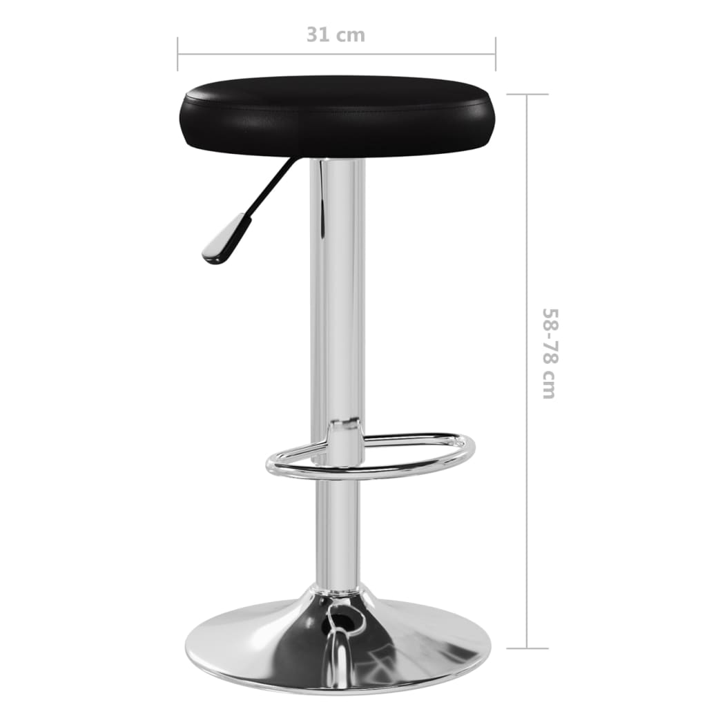 Bar Stool Set of 2 Black Faux leather, Chromed steel Adjustable
