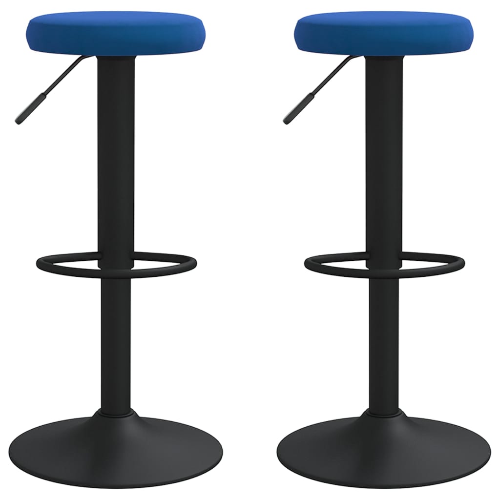 Bar Stool Set of 2 Blue Velvet Height-Adjustable Bar Stool
