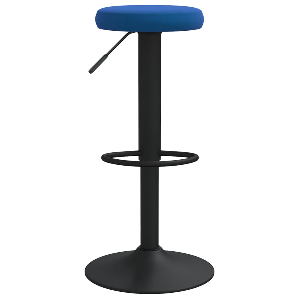 Bar Stool Set of 2 Blue Velvet Height-Adjustable Bar Stool