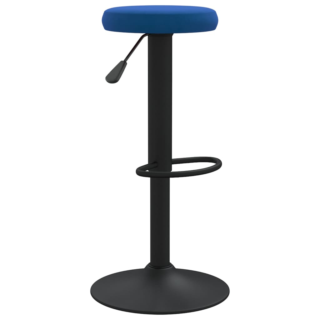 Bar Stool Set of 2 Blue Velvet Height-Adjustable Bar Stool