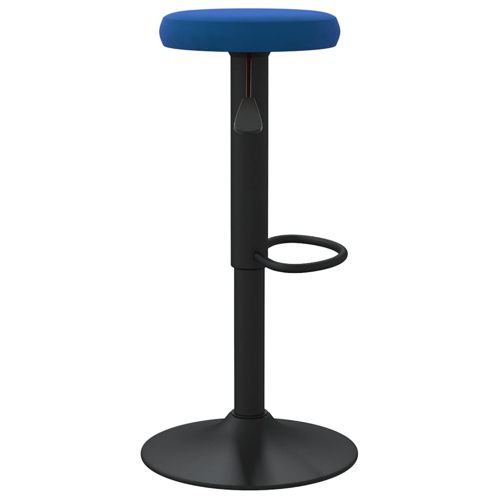 Bar Stool Set of 2 Blue Velvet Height-Adjustable Bar Stool