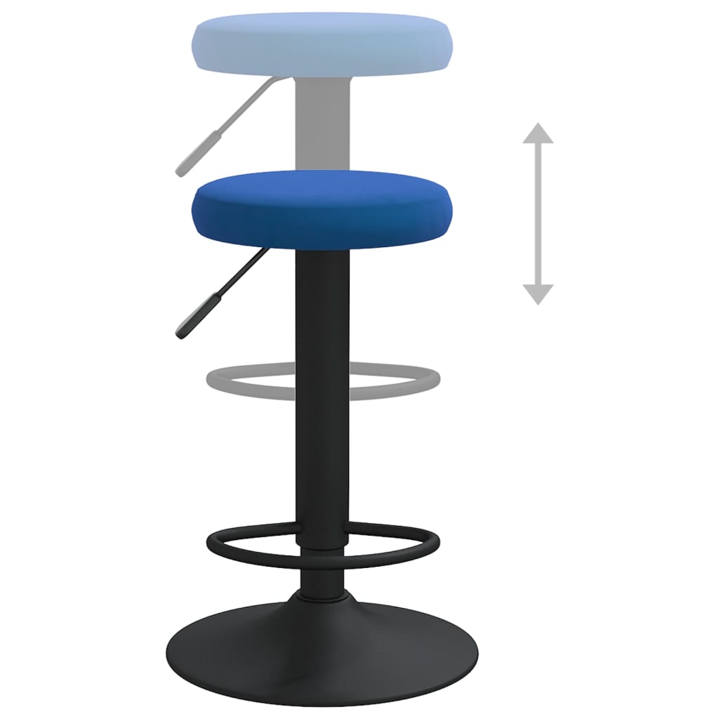 Bar Stool Set of 2 Blue Velvet Height-Adjustable Bar Stool