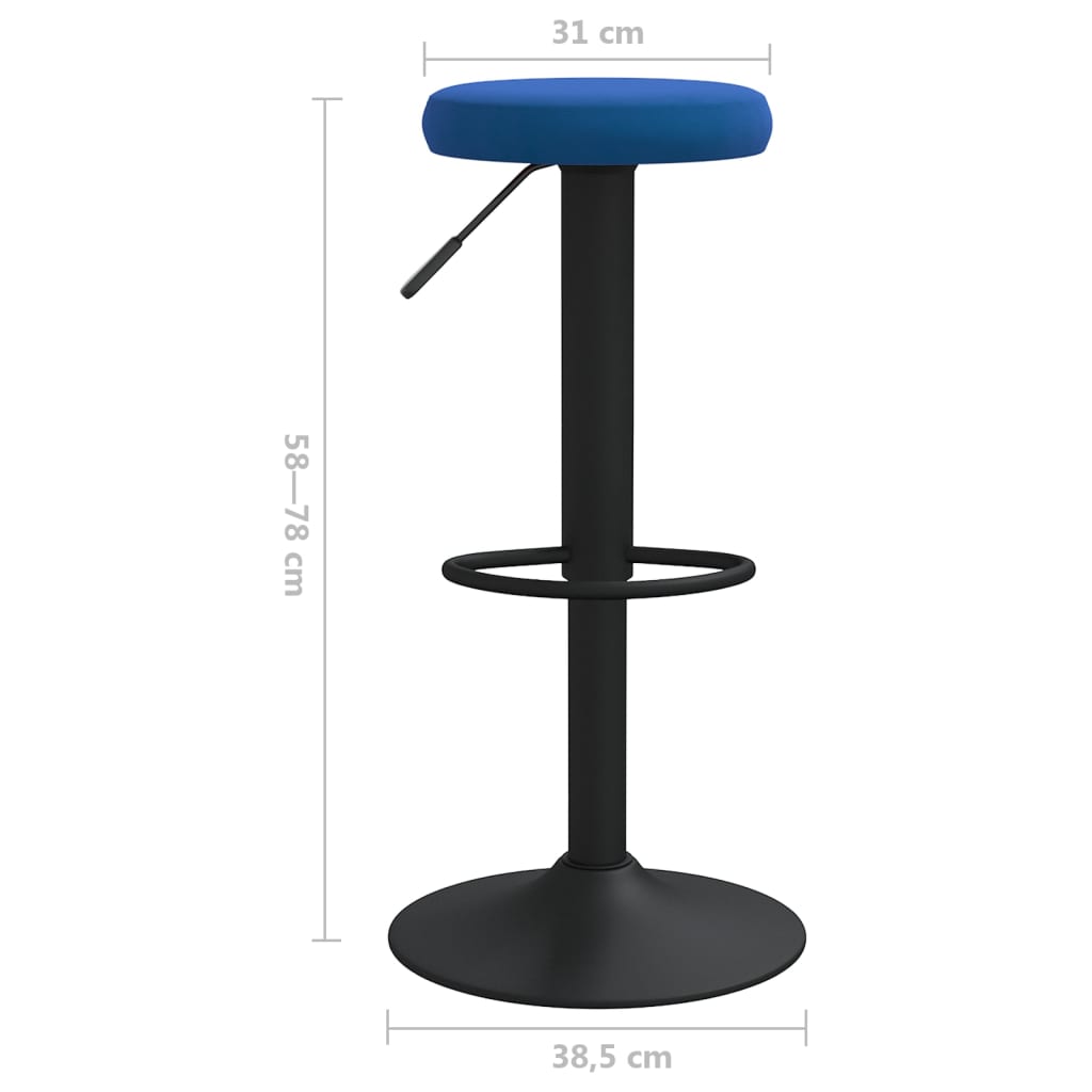 Bar Stool Set of 2 Blue Velvet Height-Adjustable Bar Stool