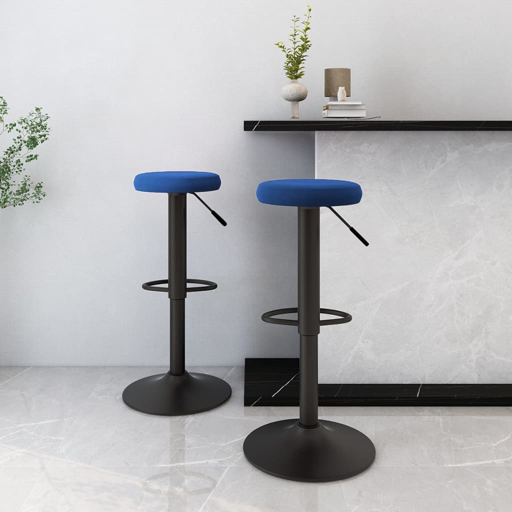 Bar Stool Set of 2 Blue Velvet Height-Adjustable Bar Stool