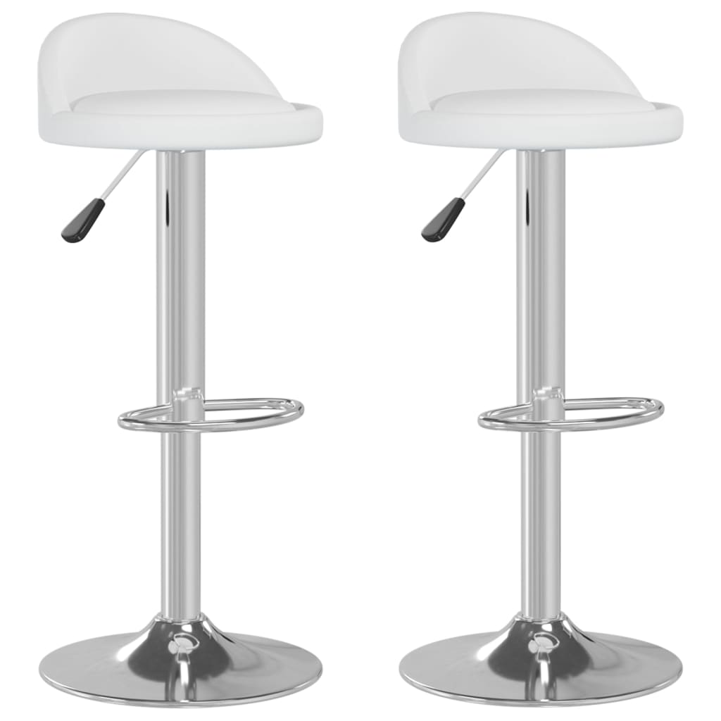 Bar Stool Set of 2 White Faux leather, chromed steel Adjustable