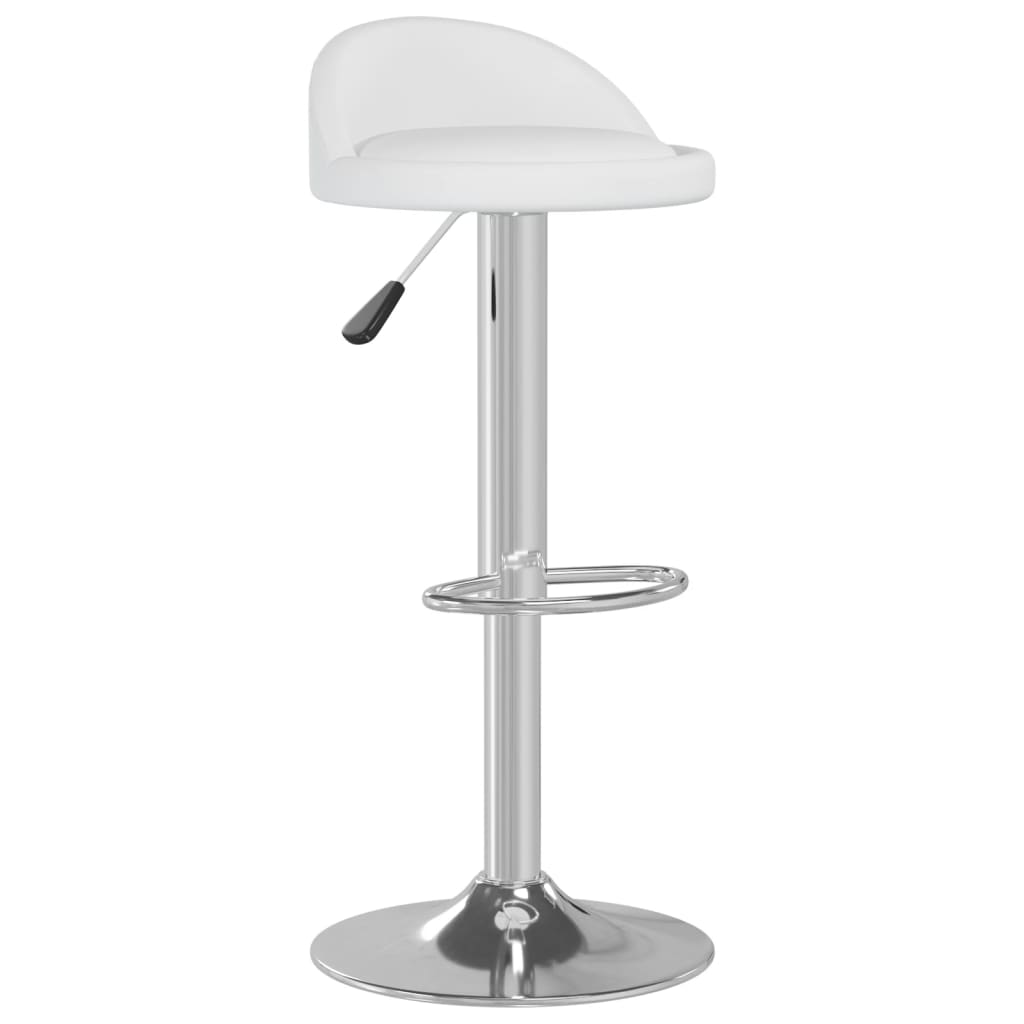 Bar Stool Set of 2 White Faux leather, chromed steel Adjustable