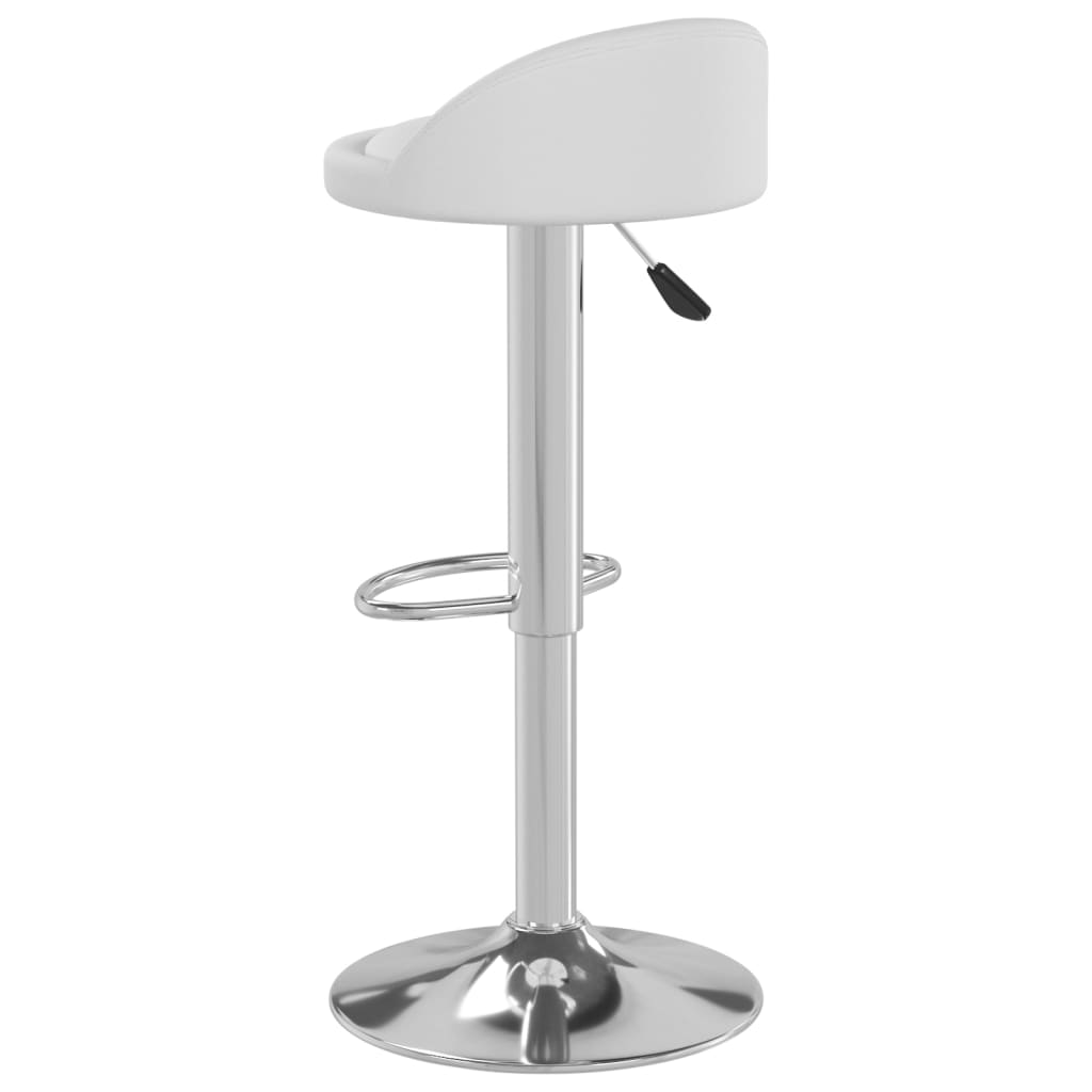 Bar Stool Set of 2 White Faux leather, chromed steel Adjustable