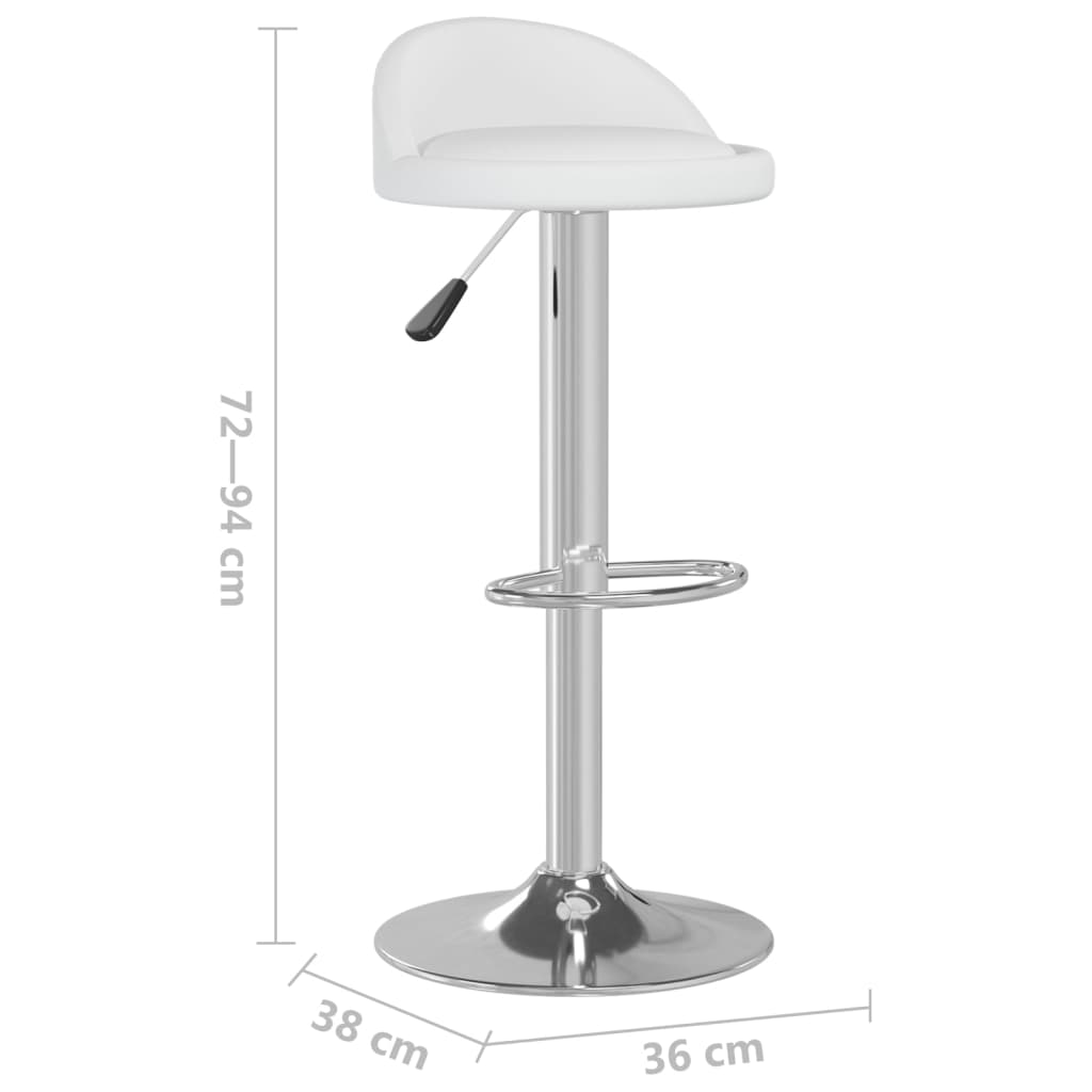 Bar Stool Set of 2 White Faux leather, chromed steel Adjustable